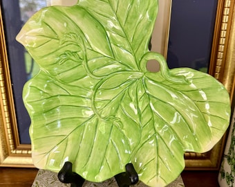 ヴィンテージ フィッツ＆フロイド クラシックス グリーンキャベツリーフプレート - 9インチ マジョリカ風