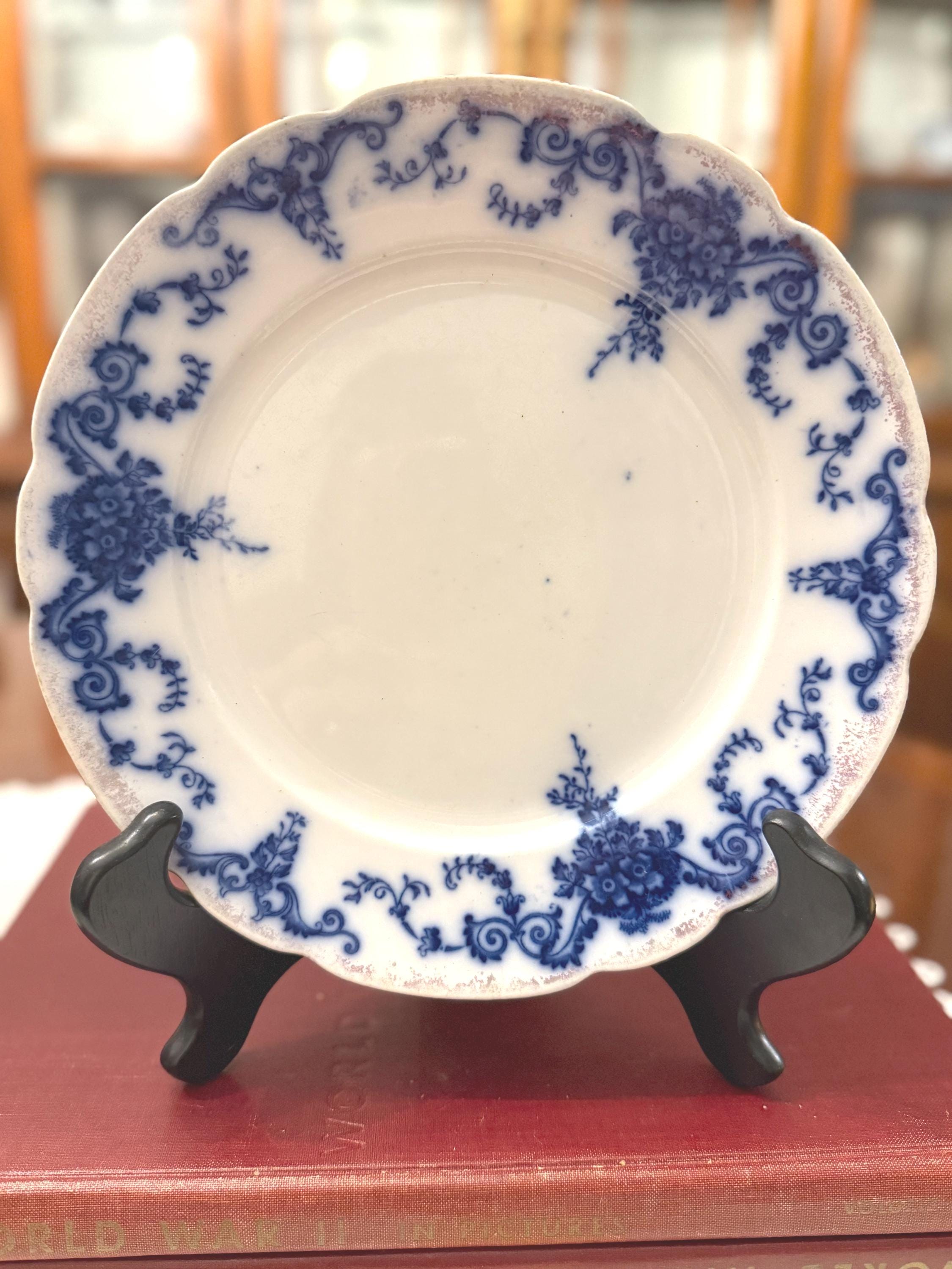 フローブルー Wood & Son Flow blue アンティーク プレート Antique Flow Blue Keswick Plate: Wood & Son Semi-porcelain