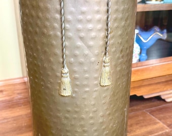 Vintage Solid Brass Umbrella Stand- Hammered with Rope Tassel Detail