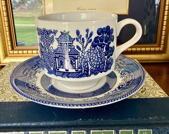 Vintage Churchill Blue Willow Pattern Tea Cup and Saucer