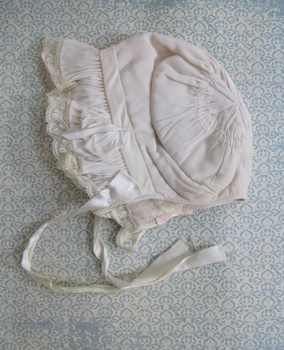 Antique Vintage Baby Bonnet Sunbonnet, Cream White