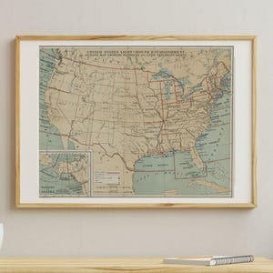 Carte du phare de 1898 | Carte de navigation côtière antique | Art mural nautique imprimable | Carte maritime historique | Poster en téléchargement numérique