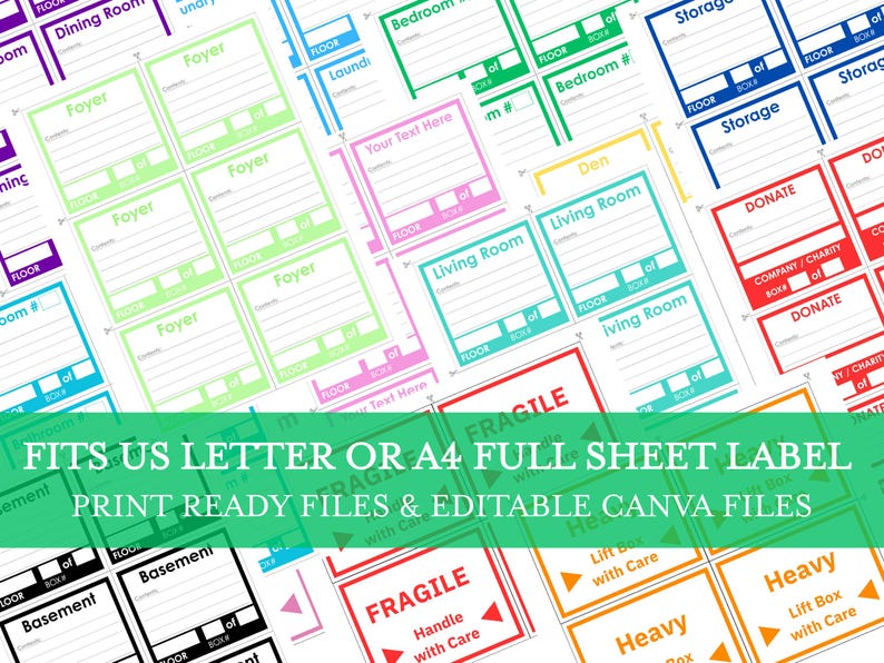 Printable Moving Box Labels: Editable Box Label Templates (digital ...