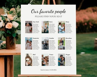 Travel Theme Wedding Seating Chart Template: DIY Canva Design (Digital Download), Elegant Wedding, Travel Photo Seating Sign, Reception Sign