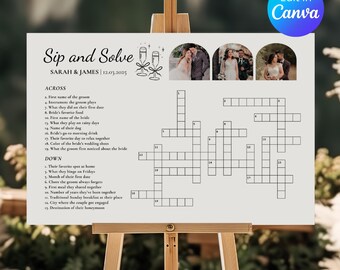Hand Drawn Wedding Crossword Sip And Solve Puzzle, Wedding Guest Games, Whimsical Wedding, Bridal Shower Crossword, Giant Crossword Welcome
