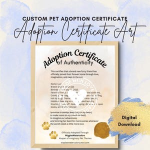 Certificado de adopción de mascota imprimible, PDF editable, recuerdo de cachorro o gatito, regalo digital para niños o dueños de rescate.