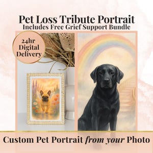 Retrato de mascota de Rainbow Bridge: un recuerdo digital personalizado para perro o gato