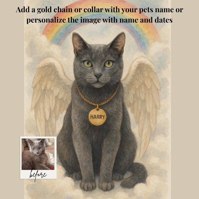 Pet Memorial Portrait Rainbow Bridge Artwork Digital Dog Cat Angel Wings Tribute Custom Gift Sympathy Present Loss Keepsake Heaven Art image 13