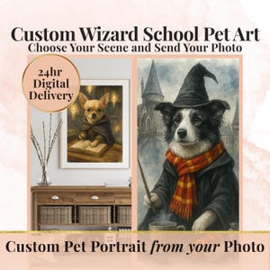 Custom Wizard Pet Portrait Magical Dog Cat Artwork from Photo Fantasy Wall Print Download Personalized Witchy Gift Spellbound Decor Design