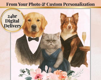 Multi Pet Add-on Portrait Watercolor Dog Cat Art from Photo Personalize Animal Group Illustration Gift for Pet Lovers Digital Print Download