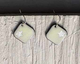 Ivory Star Earrings, Silver Star & Cream Enamel Earrings, Starry Night Earrings