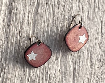 Shimmering Pink Star Enamel Earrings, Pink and Silver Earrings