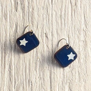 Indigo Blue Star Earrings, Silver Star & Midnight Blue Enamel Earrings, Starry Night Earrings