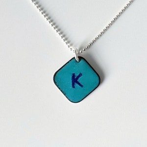 Turquoise Blue Initial Pendant, Aqua Enamel Letter Necklace image 1