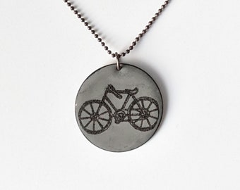 Grey and Black Enamel Bicycle Necklace,  Bike Lover's Pendant on Oxidized Silver Chain