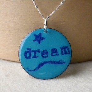 Dream Mantra Necklace, Enamel and Silver Necklace, Turquoise Pendant image 1