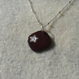 Bordeaux Star Necklace, Burgundy & Silver Enamel Necklace, Maroon Star Pendant image 6