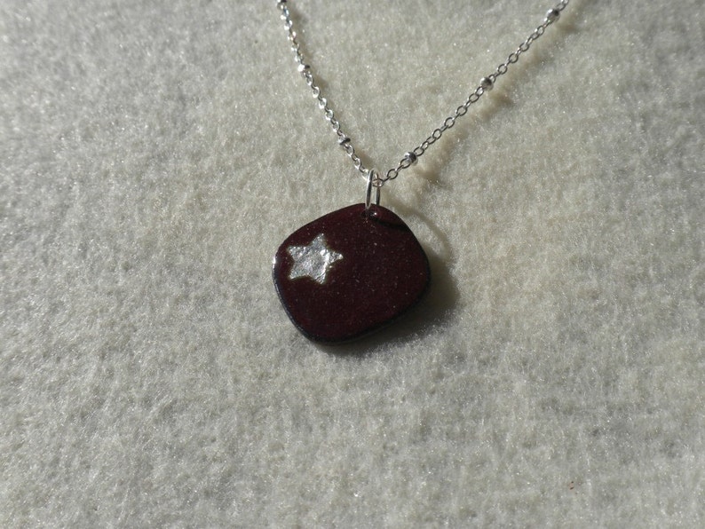 Bordeaux Star Necklace, Burgundy & Silver Enamel Necklace, Maroon Star Pendant image 6