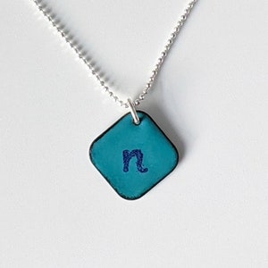 Turquoise Blue Initial Pendant, Aqua Enamel Letter Necklace image 2