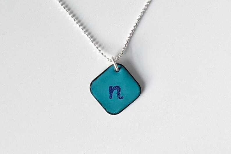 Turquoise Blue Initial Pendant, Aqua Enamel Letter Necklace image 2