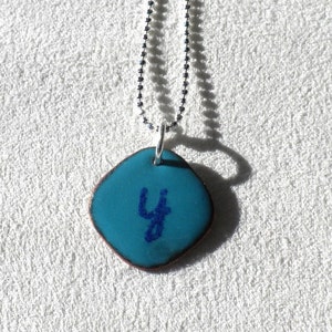 Turquoise Blue Initial Pendant, Aqua Enamel Letter Necklace image 6