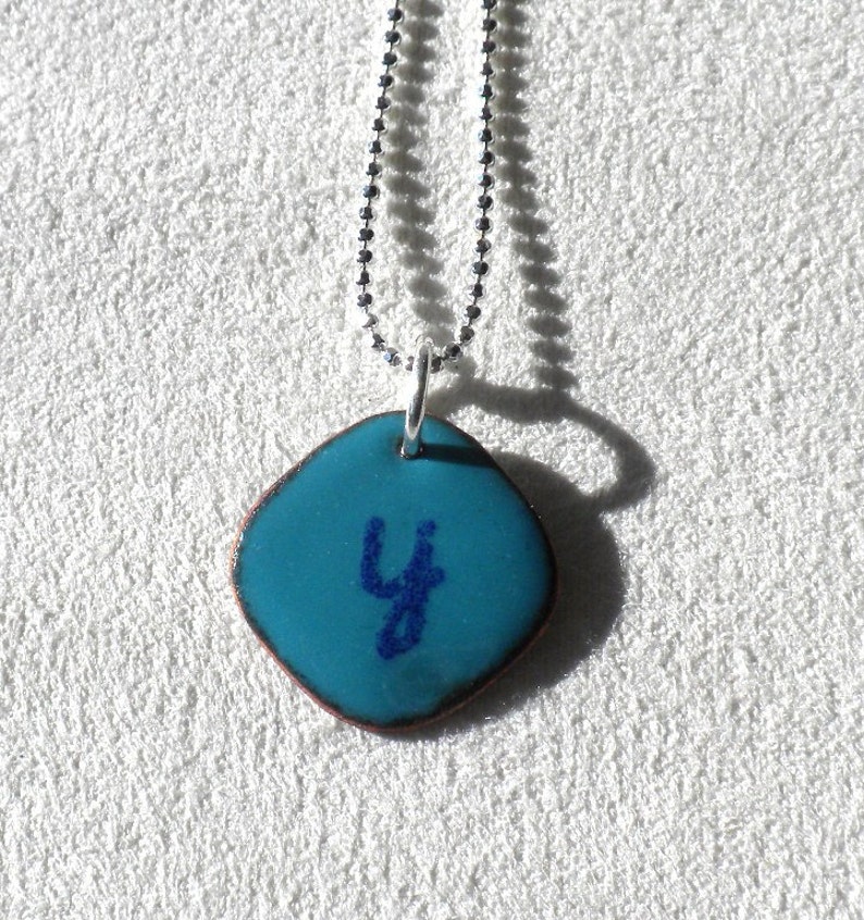 Turquoise Blue Initial Pendant, Aqua Enamel Letter Necklace image 6
