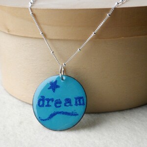 Dream Mantra Necklace, Enamel and Silver Necklace, Turquoise Pendant image 2