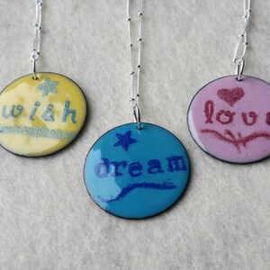 Dream Mantra Necklace, Enamel and Silver Necklace, Turquoise Pendant image 4
