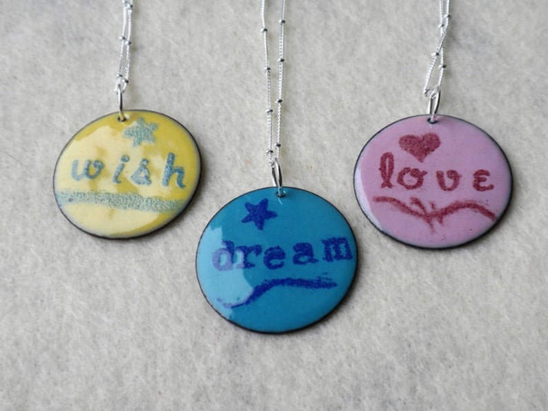 Dream Mantra Necklace, Enamel and Silver Necklace, Turquoise Pendant image 4