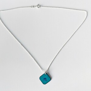 Turquoise Blue Initial Pendant, Aqua Enamel Letter Necklace image 5