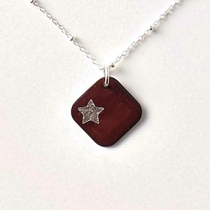 Bordeaux Star Necklace, Burgundy & Silver Enamel Necklace, Maroon Star Pendant image 1