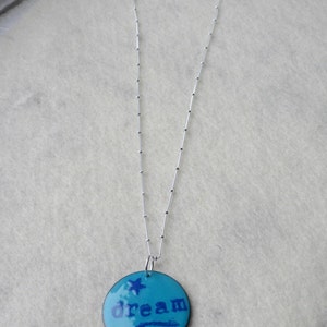 Dream Mantra Necklace, Enamel and Silver Necklace, Turquoise Pendant image 3