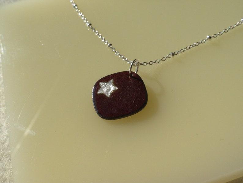 Bordeaux Star Necklace, Burgundy & Silver Enamel Necklace, Maroon Star Pendant image 7