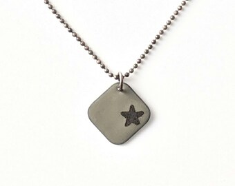 Steel Grey Star Necklace, Black Star Pendant