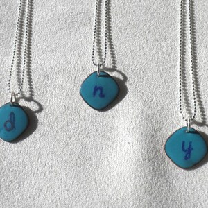 Turquoise Blue Initial Pendant, Aqua Enamel Letter Necklace image 7