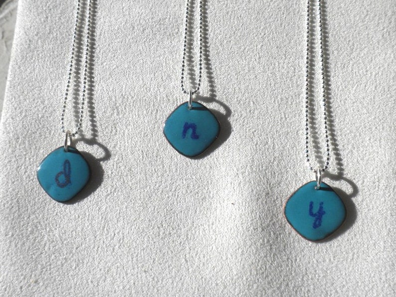 Turquoise Blue Initial Pendant, Aqua Enamel Letter Necklace image 7