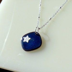 Indigo Blue Star Necklace, Silver Star & Midnight Blue Enamel Pendant, Starry Night Necklace