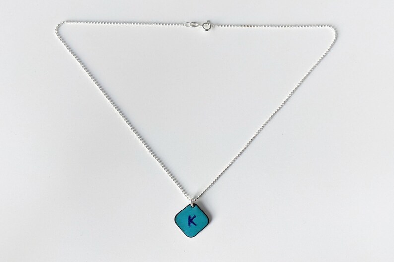 Turquoise Blue Initial Pendant, Aqua Enamel Letter Necklace image 4