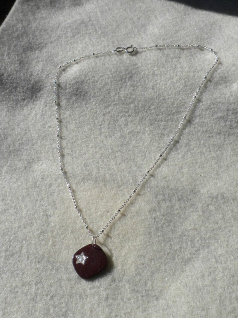 Bordeaux Star Necklace, Burgundy & Silver Enamel Necklace, Maroon Star Pendant image 8