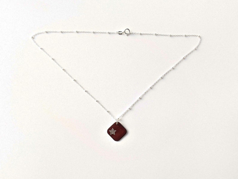 Bordeaux Star Necklace, Burgundy & Silver Enamel Necklace, Maroon Star Pendant image 3