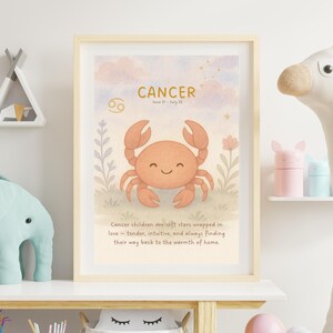 Cancer Animal Nursery Print | Astrology Wall Art for Babies & Kids | Whimsical Star Sign Poster | Digital Download