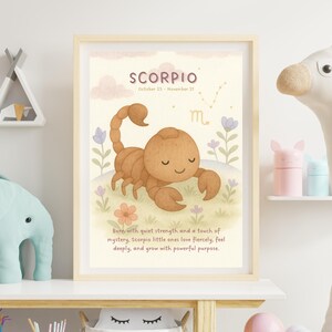 Scorpio Animal Nursery Print | Astrology Wall Art for Babies & Kids | Whimsical Star Sign Poster | Digital Download