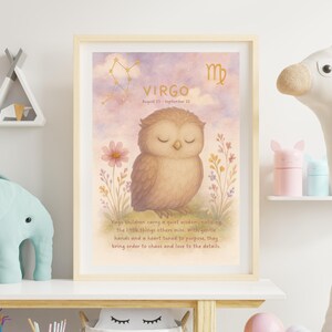 Virgo Animal Nursery Print | Astrology Wall Art for Babies & Kids | Whimsical Star Sign Poster | Digital Download