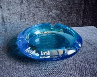 Vintage Ray’s Lanes Bright Blue Glass Ashtray East Gary, Indiana