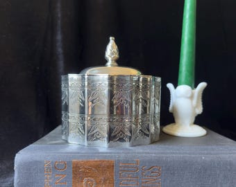 1991 Vintage Silver-Plated Ornately Engraved Trinket Box with Velvet Lining