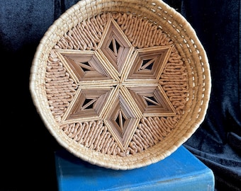 Vintage Hand-Woven Rattan Basket with Star Design