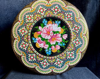 MCM Daher Ornately Decorated Metal Colorful Floral Metal Biscuit Tin