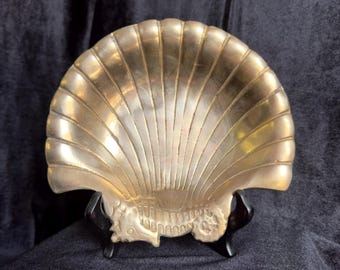 Vintage Solid Brass Shell Decorative Tray Catchall Dish
