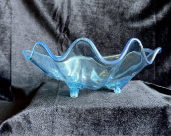 Vintage Lucite Clam Shell Bowl Blue Color