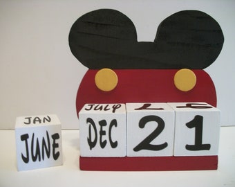 Mickey Mouse Inspired Calendar Perpetual Wood Block Mickey Mouse Inspired Theme Decor